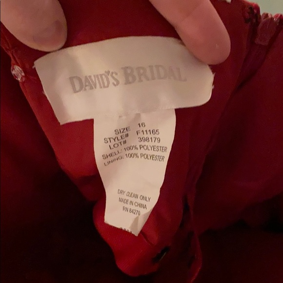 David’s Bridal Red Strapless Formal Gown with Wrap - Picture 6 of 8